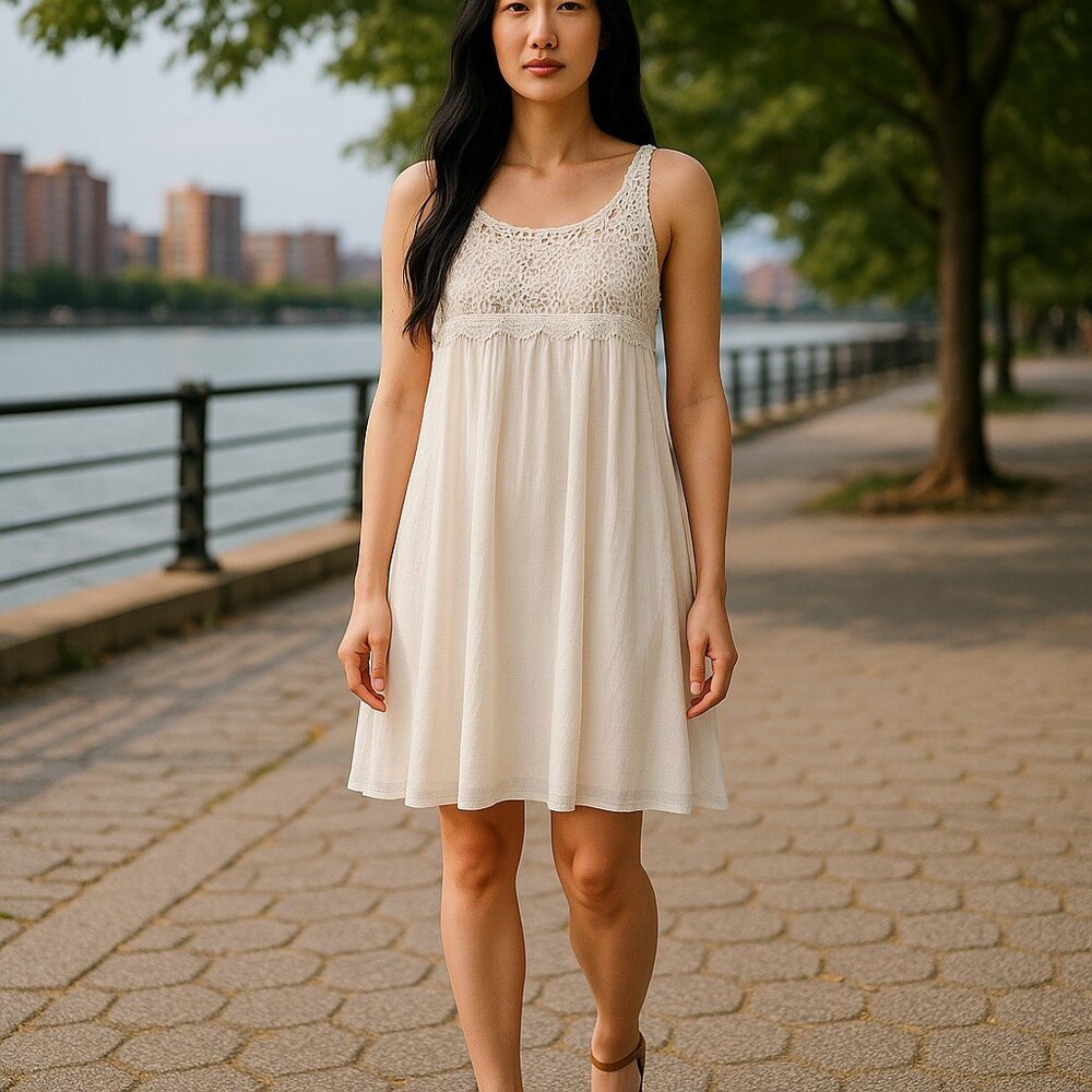 Altar'd State White Boho Crochet Lace Sleeveless Dress Size M Flowey Lined Festi